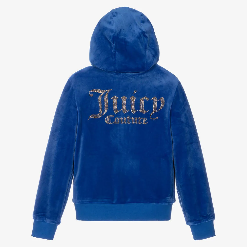 Girls Blue Diamanté Zip-Up Hoodie
