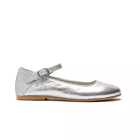 Glitter and Leather Ankle Mary Jane in Silver