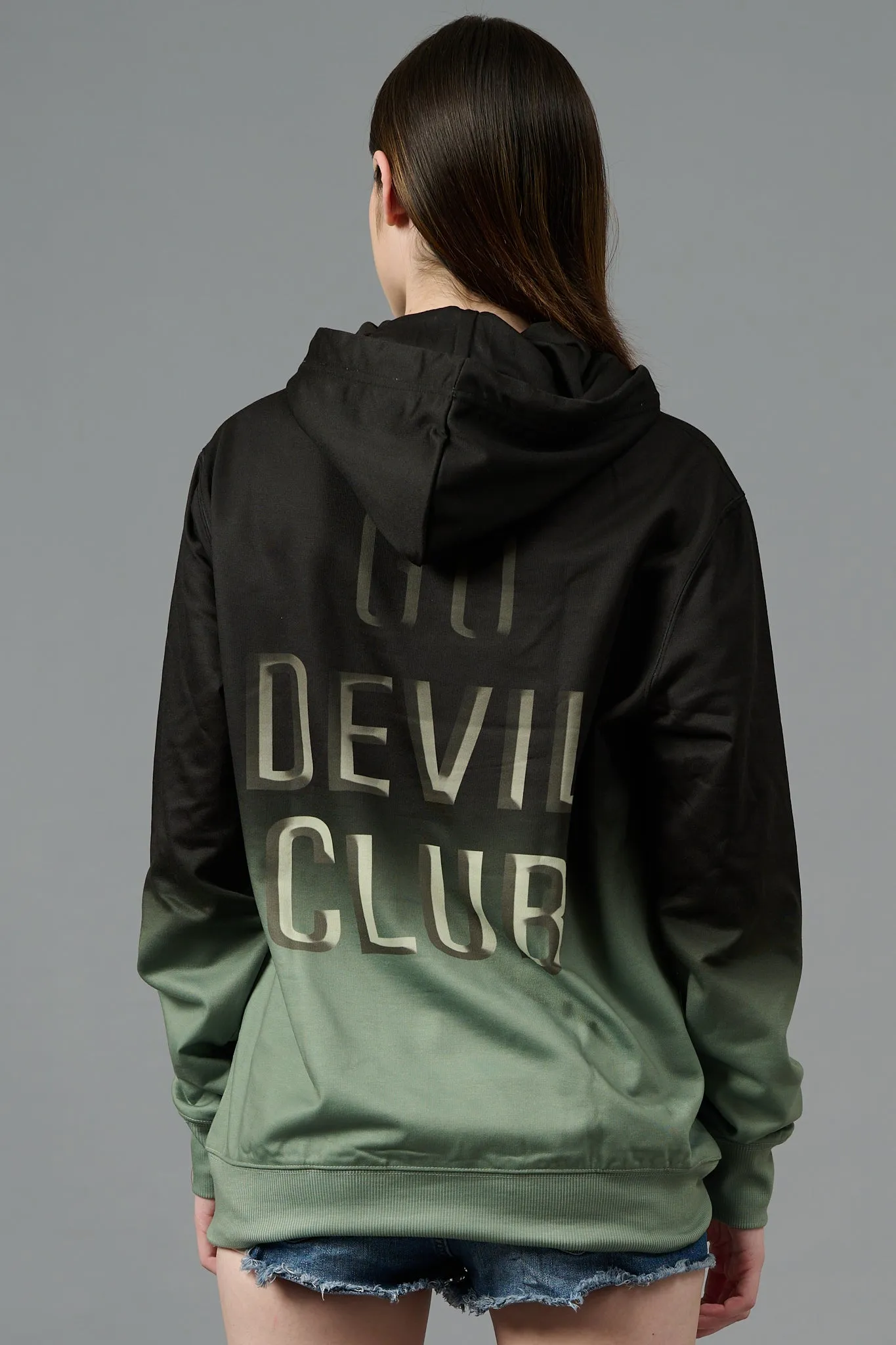 Go Devil Club Printed Black & Green Hoodie for Women