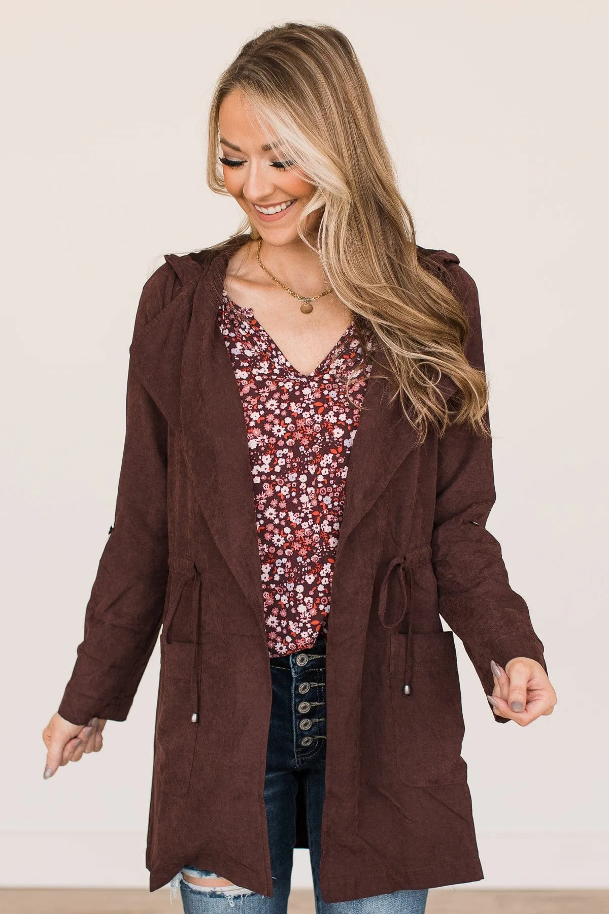 Go Getter Open Front Lightweight Jacket- Wine