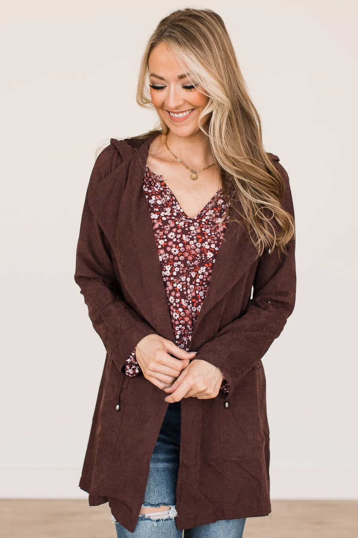 Go Getter Open Front Lightweight Jacket- Wine