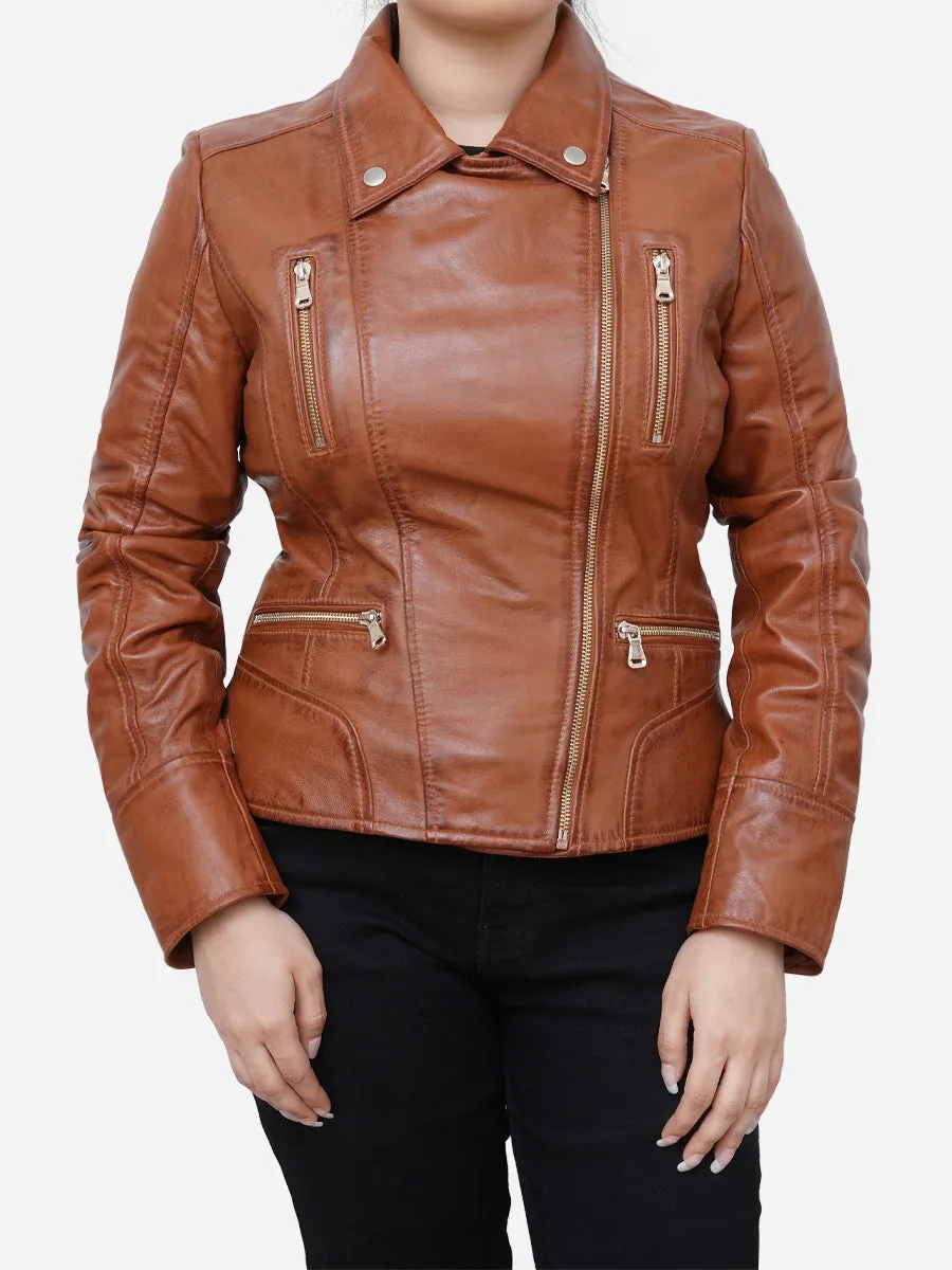 Hazel Classic Motorbike Brown Leather Jacket