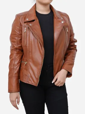 Hazel Classic Motorbike Brown Leather Jacket