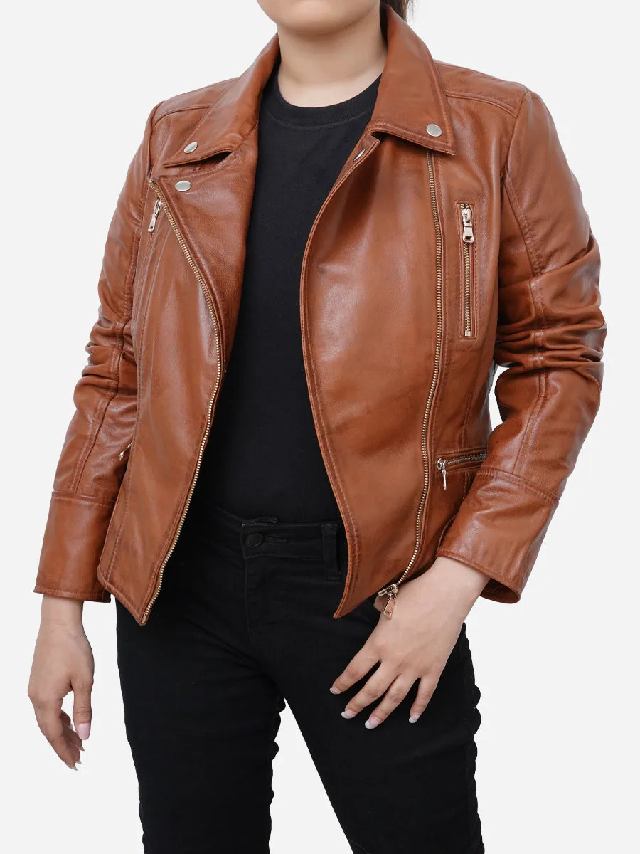 Hazel Classic Motorbike Brown Leather Jacket