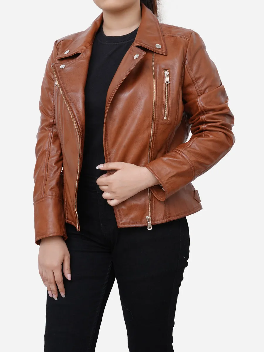 Hazel Classic Motorbike Brown Leather Jacket