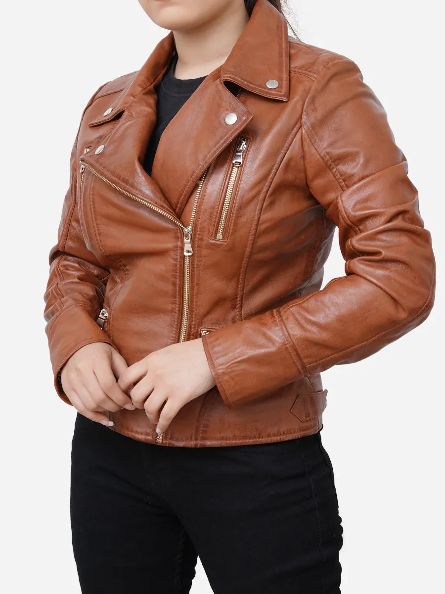 Hazel Classic Motorbike Brown Leather Jacket