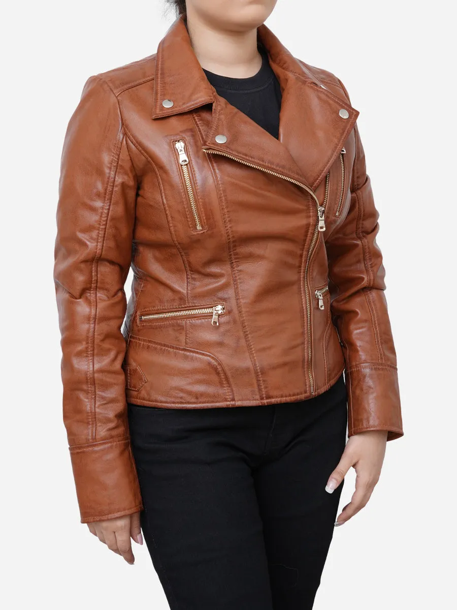 Hazel Classic Motorbike Brown Leather Jacket