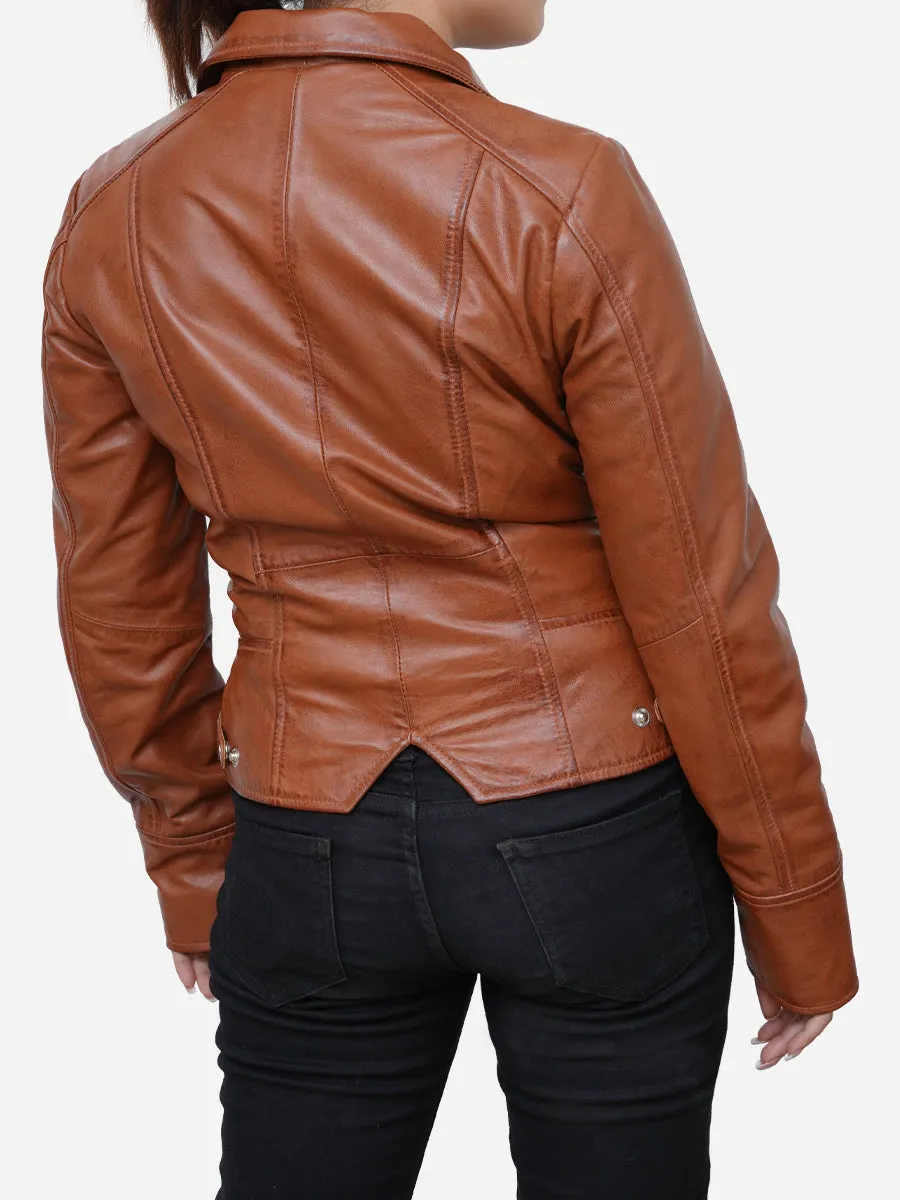 Hazel Classic Motorbike Brown Leather Jacket