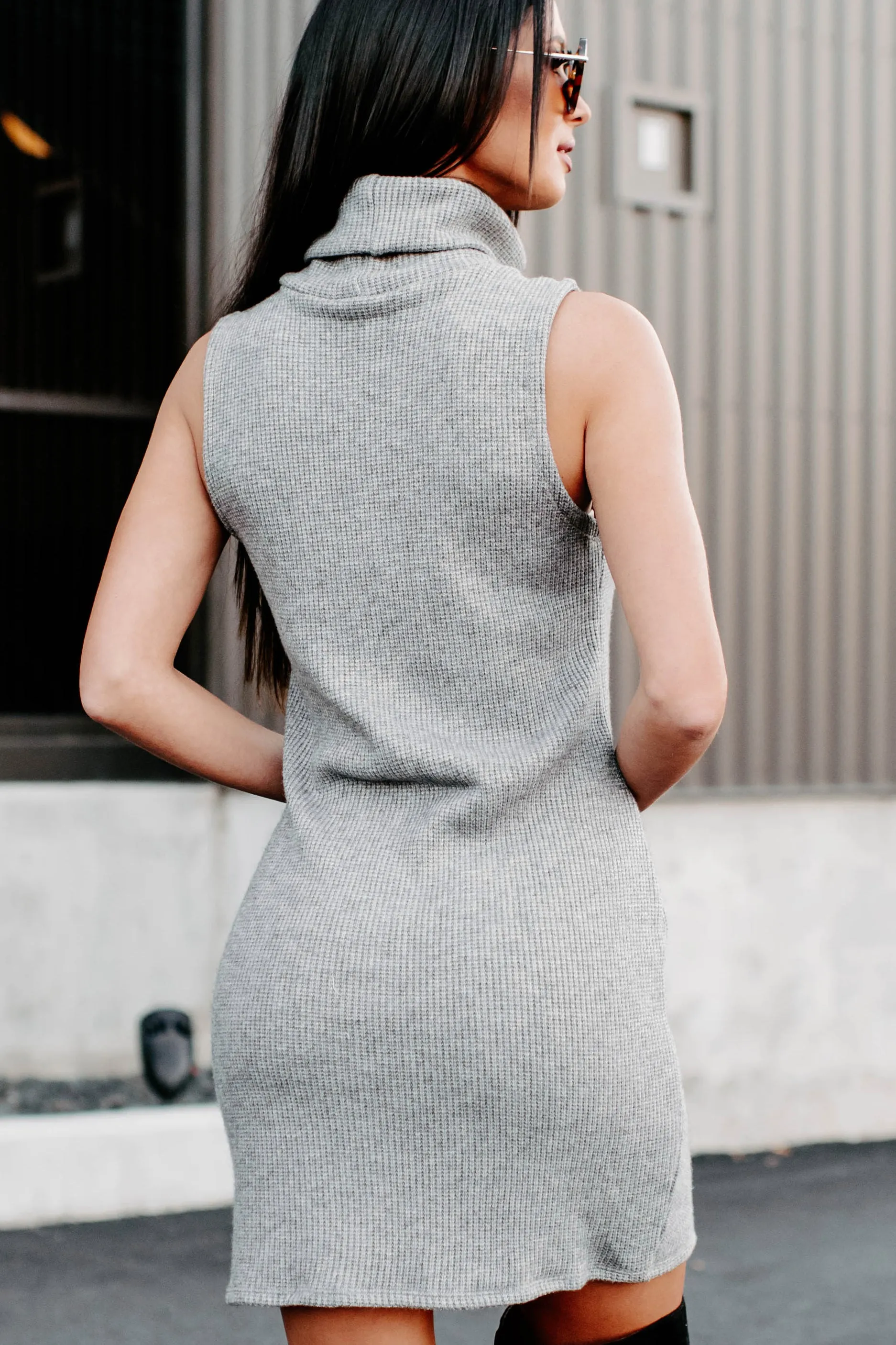 Heart At Ease Sleeveless Turtle Neck Sweater Dress (Heather Grey)