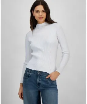 Hooked Up By Iot Juniors' Mock-Neck Rib-Knit Long-Sleeve Sweater