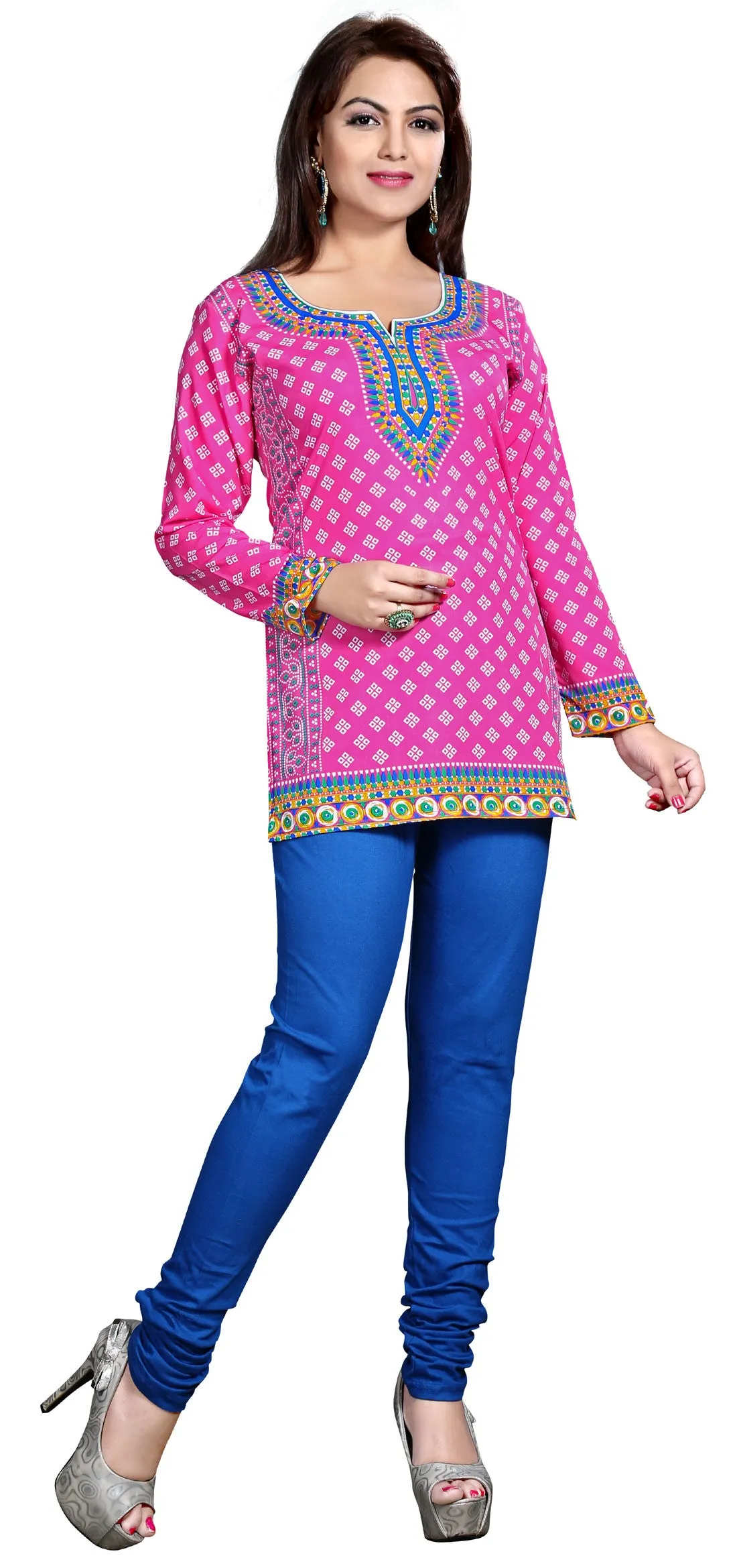 Indian Tunics Kurti Top Blouse Womens India Apparel (Pink)