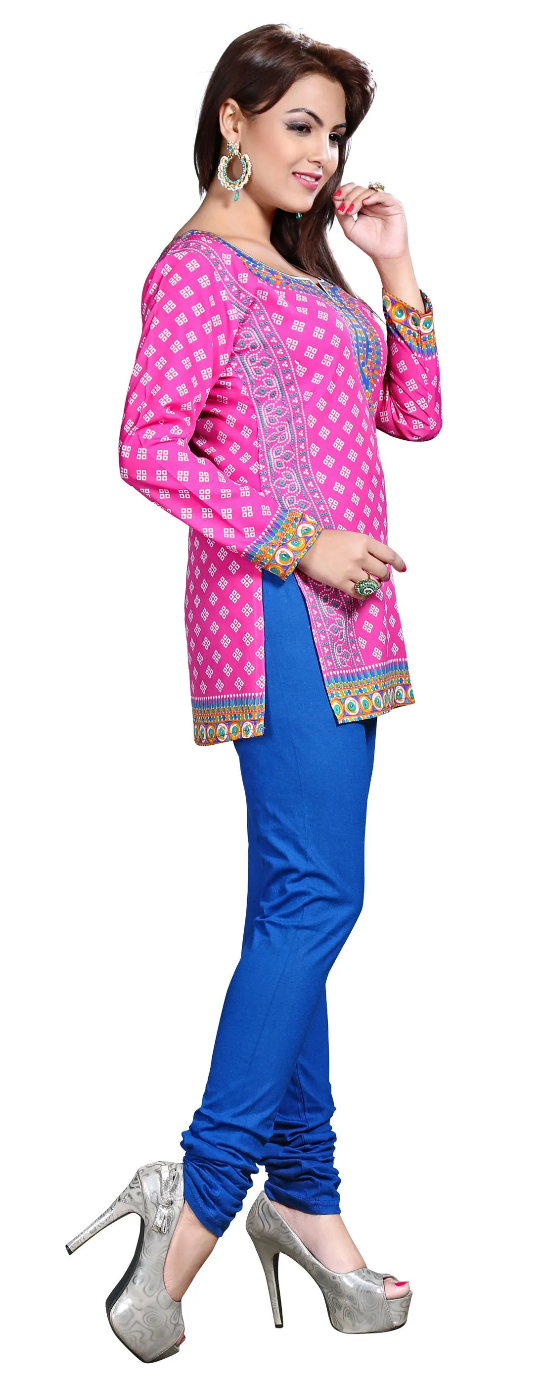 Indian Tunics Kurti Top Blouse Womens India Apparel (Pink)