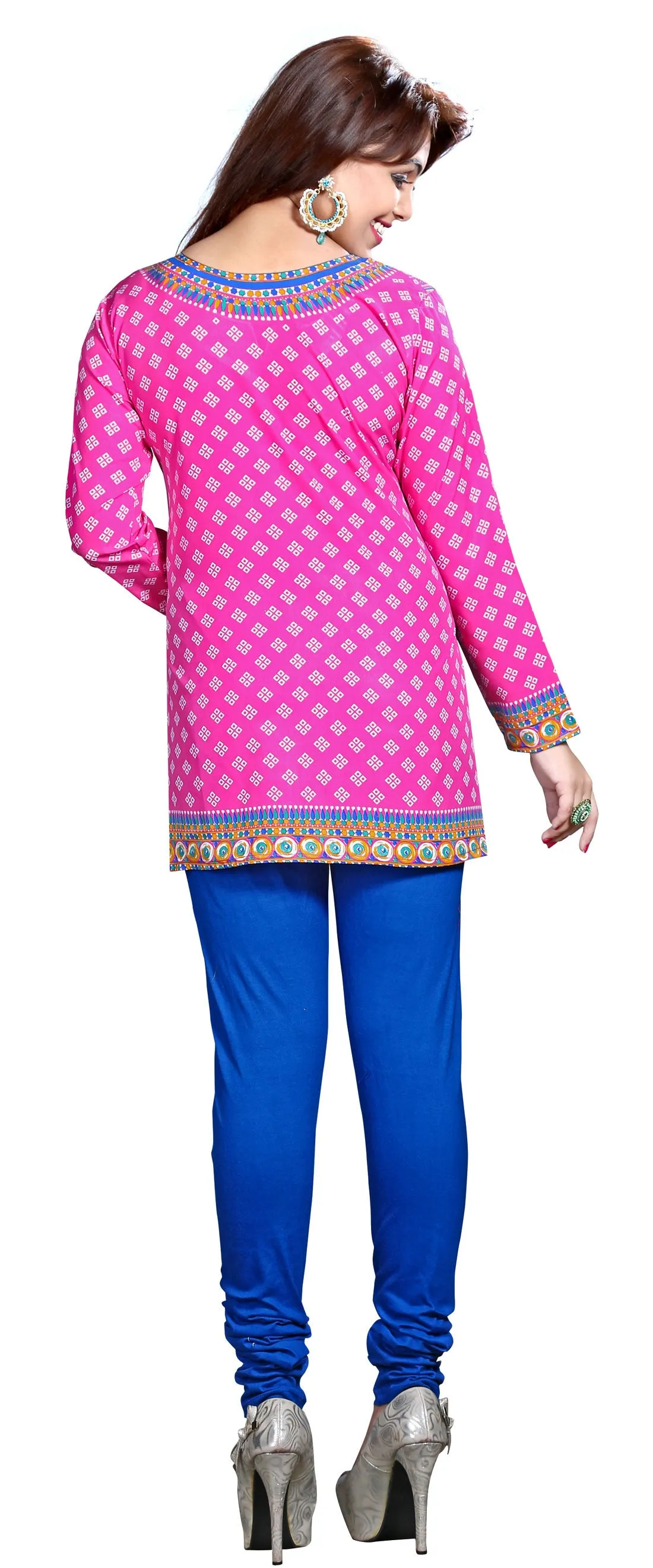 Indian Tunics Kurti Top Blouse Womens India Apparel (Pink)