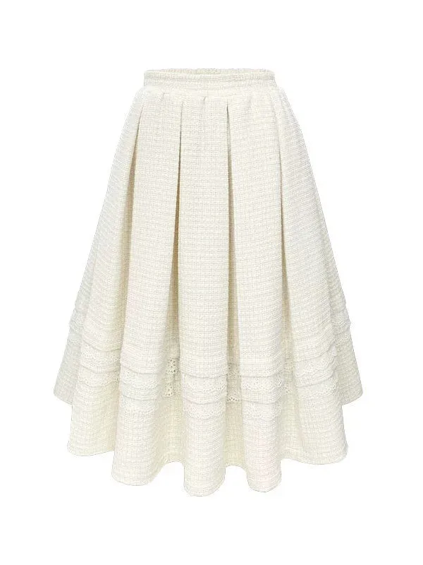 Irregular Lace Hem Jacket ＆ Elastic Waist Pleated Skirt