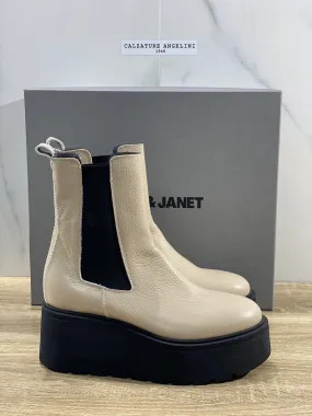 Janet & Janet Tronchetto Donna Giulia Pelle Cammello Zeppa Casual Boot