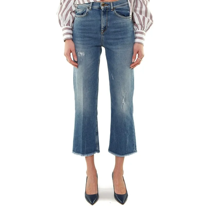 JEANS MOM FIT IN DENIM USED, BLU