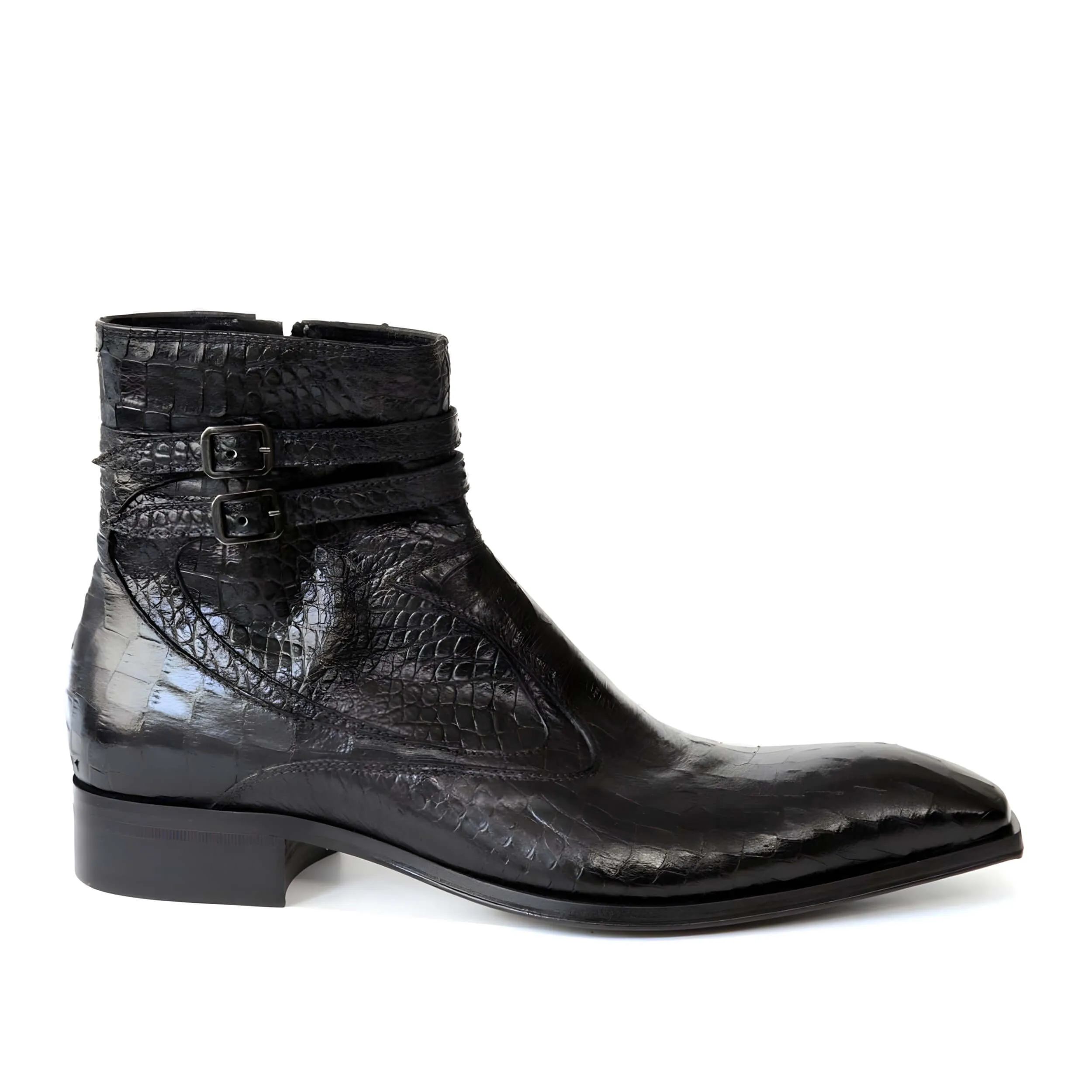 Jo Ghost 4767 Men's Shoes Black Crocodile Print / Calf-Skin Leather Ankle Boots (JG5340)