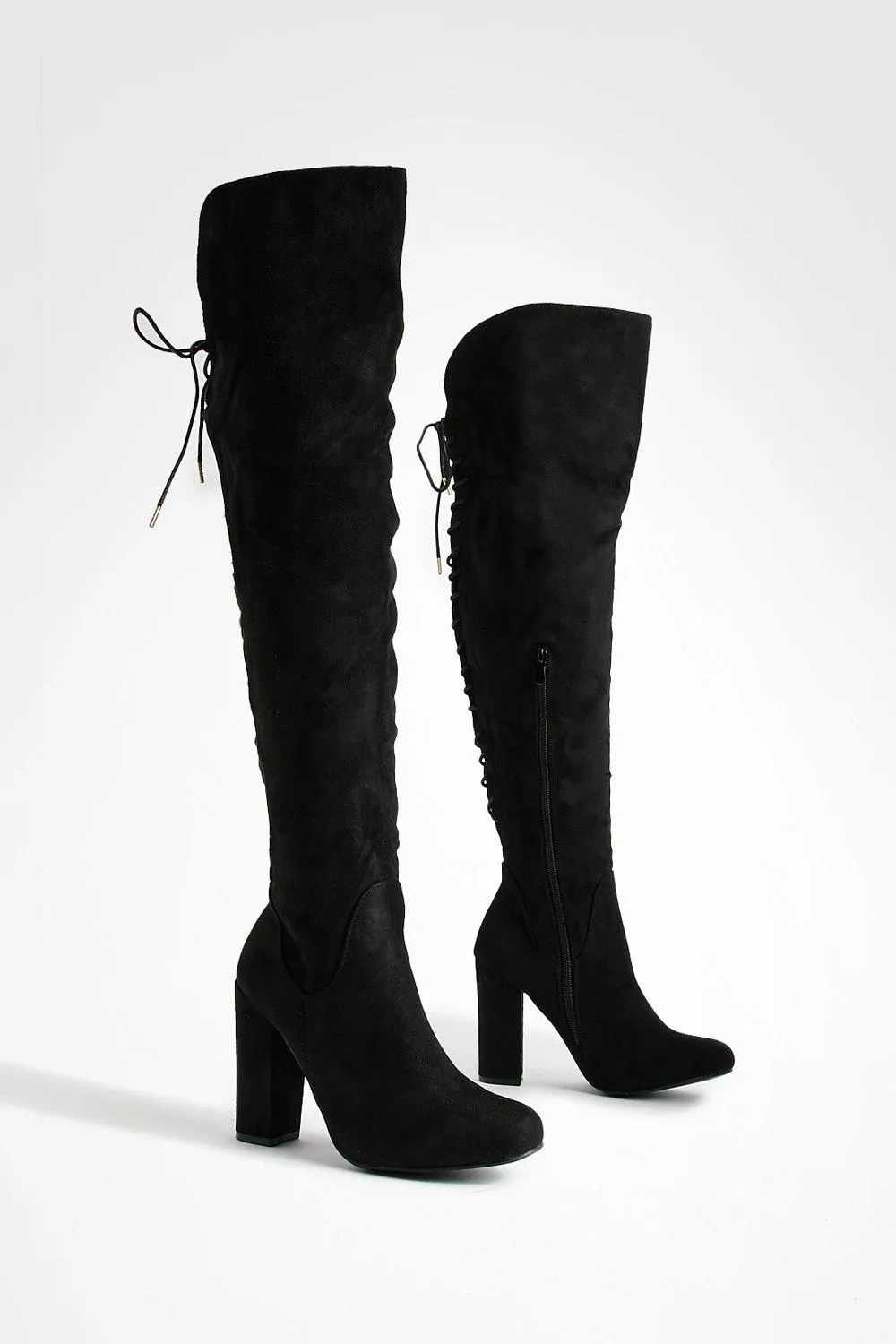 Lace Back Block Heel Over The Knee High Boots