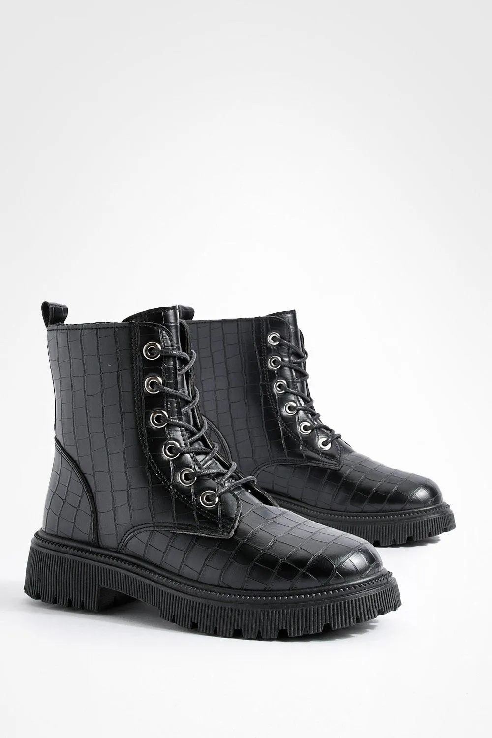 Lace Up Chunky Croc Combat Boots