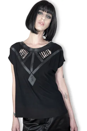 Leather harness laser engraved slashed slouch top