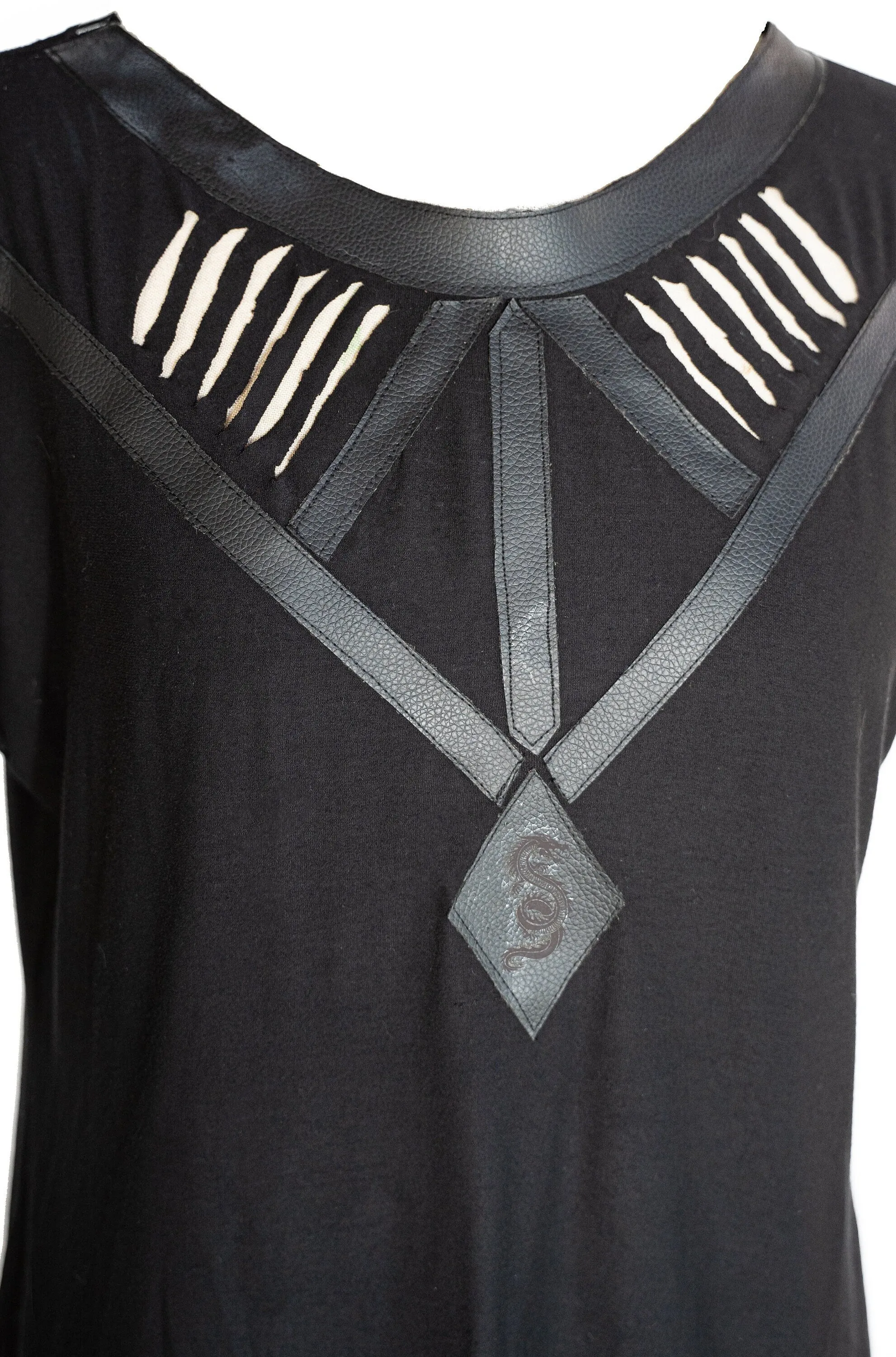 Leather harness laser engraved slashed slouch top