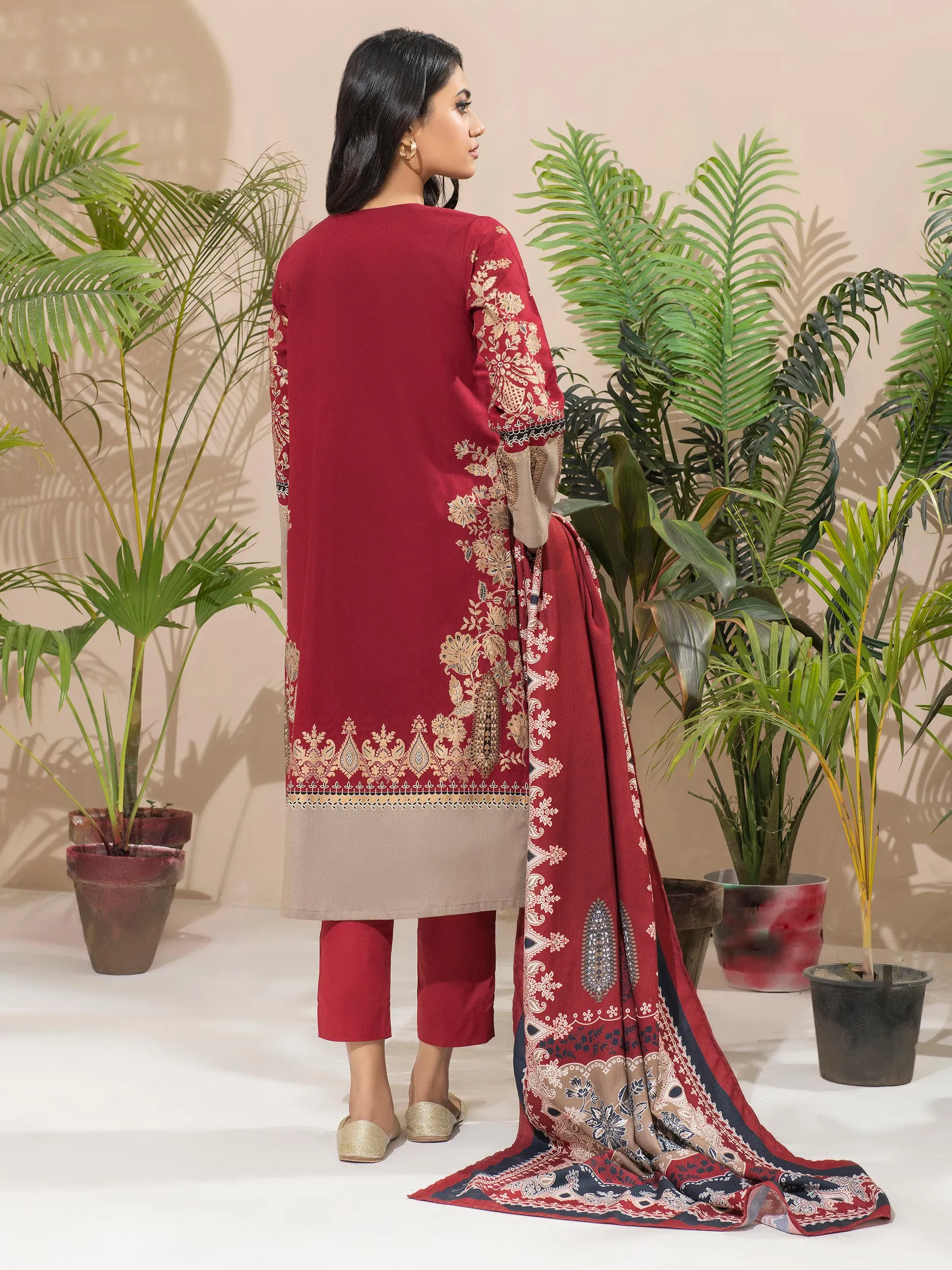 Limelight Winter Unstitched Printed Khaddar 3Pc Suit U2609 Red