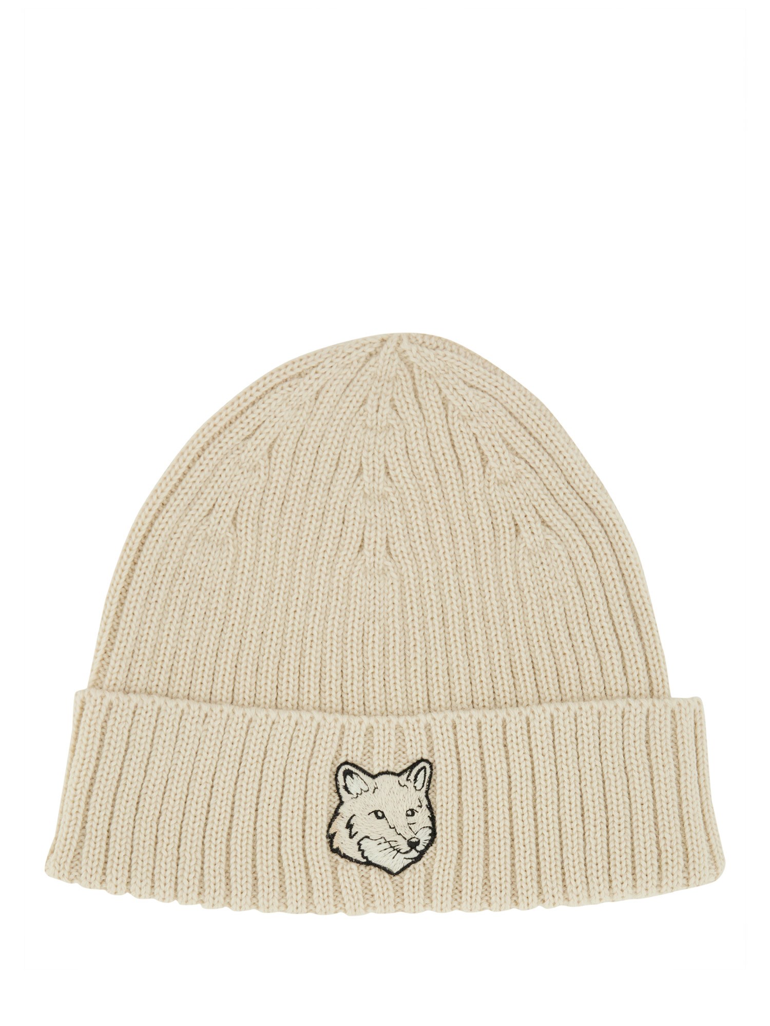 MAISON KITSUNÉ    RIBBED WOOL BEANIE HAT WITH FOX HEAD