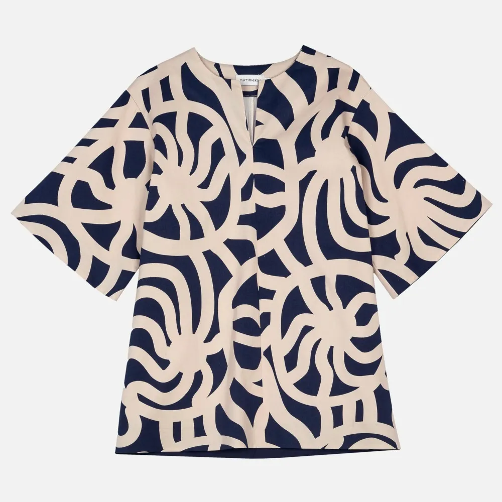 marimekko  |Crew Neck Cropped Cotton Medium Short Sleeves Tunics