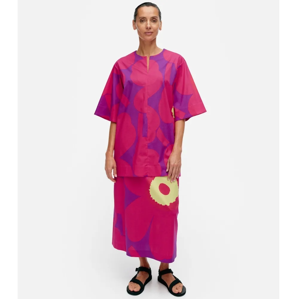 marimekko  |Crew Neck Flower Patterns Cropped Cotton Tunics