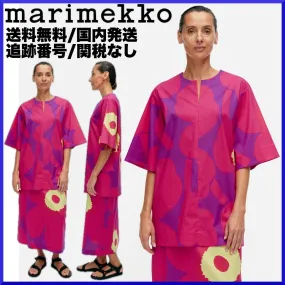 marimekko  |Crew Neck Flower Patterns Cropped Cotton Tunics