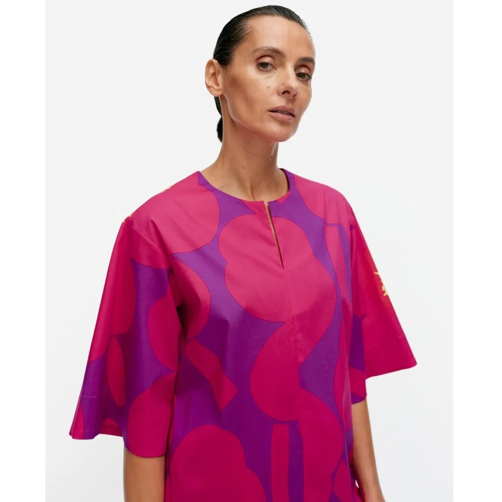 marimekko  |Crew Neck Flower Patterns Cropped Cotton Tunics