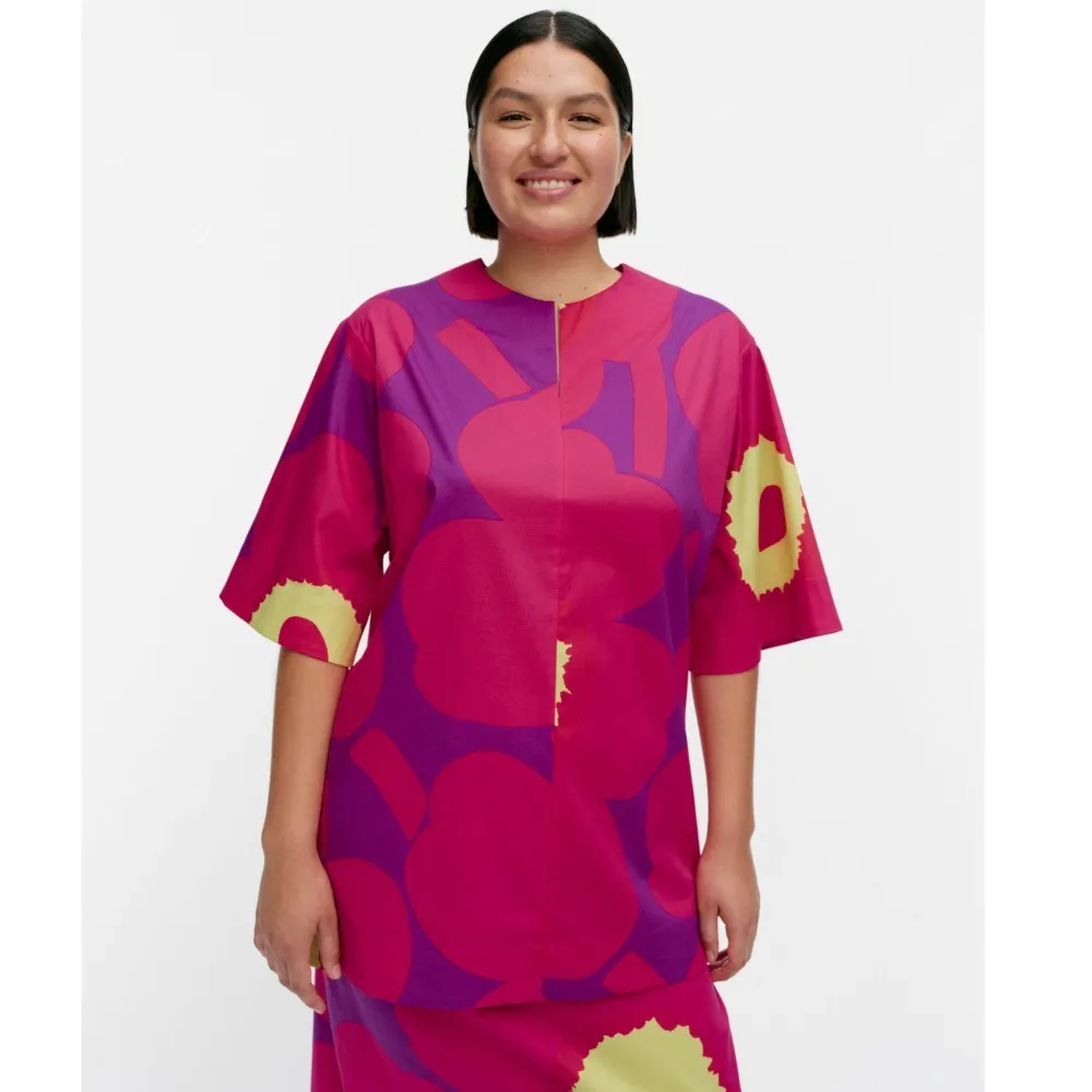 marimekko  |Crew Neck Flower Patterns Cropped Cotton Tunics