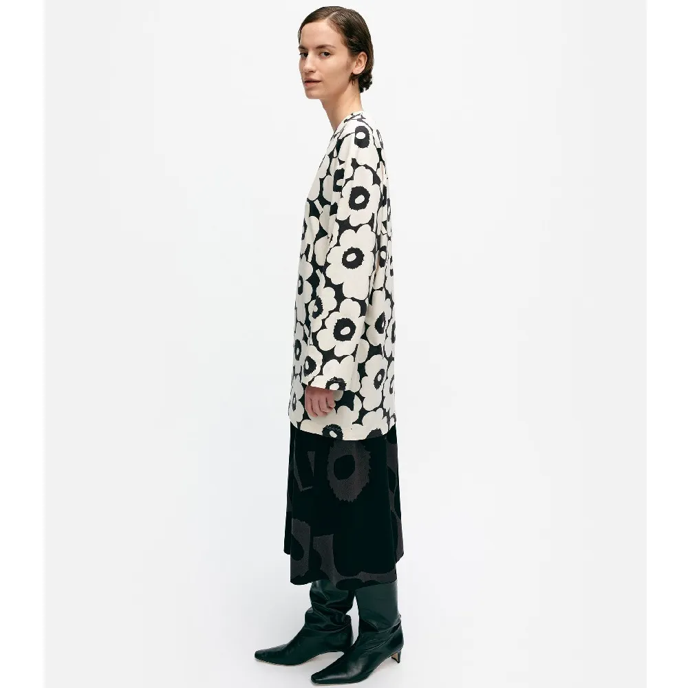 marimekko  |Crew Neck Flower Patterns Rib Long Sleeves Cotton Tunics