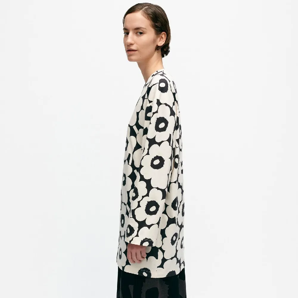 marimekko  |Crew Neck Flower Patterns Rib Long Sleeves Cotton Tunics