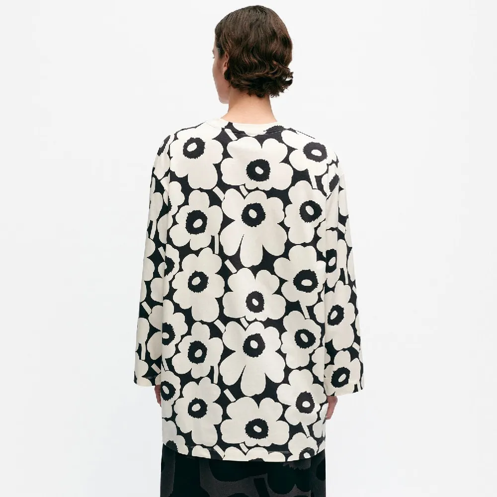 marimekko  |Crew Neck Flower Patterns Rib Long Sleeves Cotton Tunics