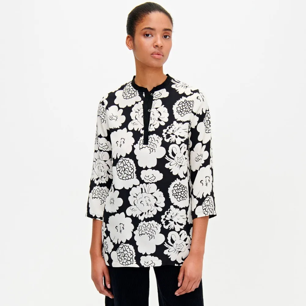 marimekko  |Flower Patterns Linen Cropped Medium Tunics