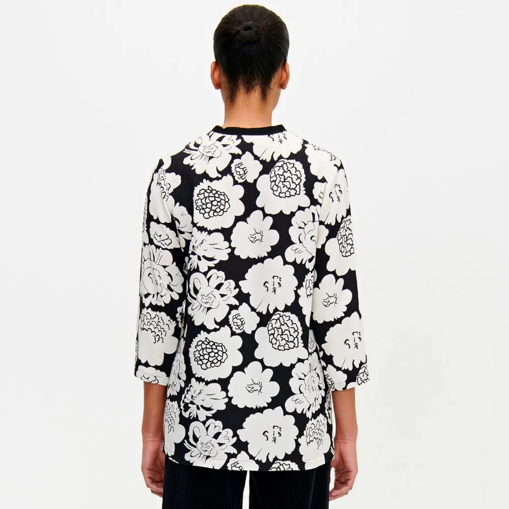 marimekko  |Flower Patterns Linen Cropped Medium Tunics