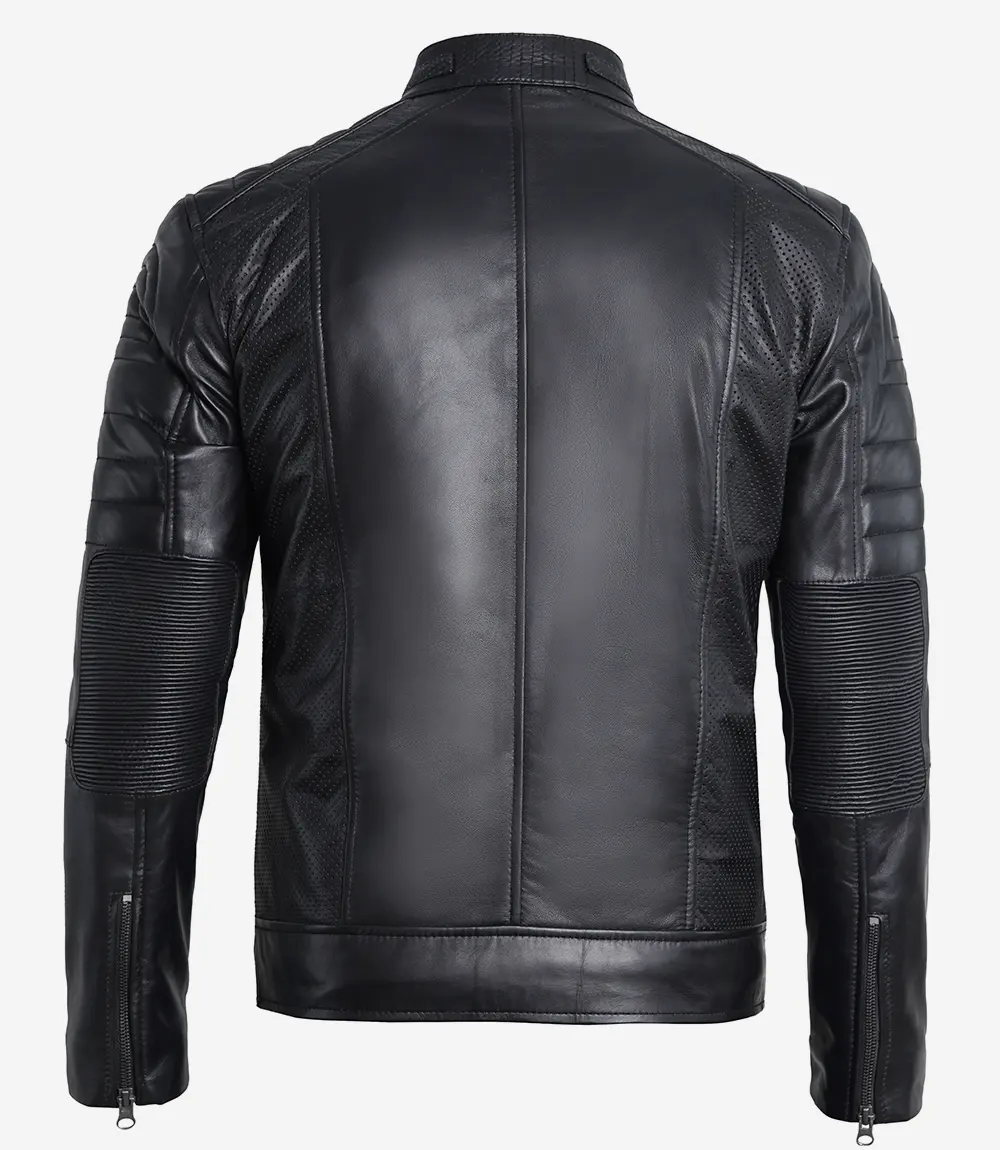 Men Black Cafe Racer Real Leather Jacket