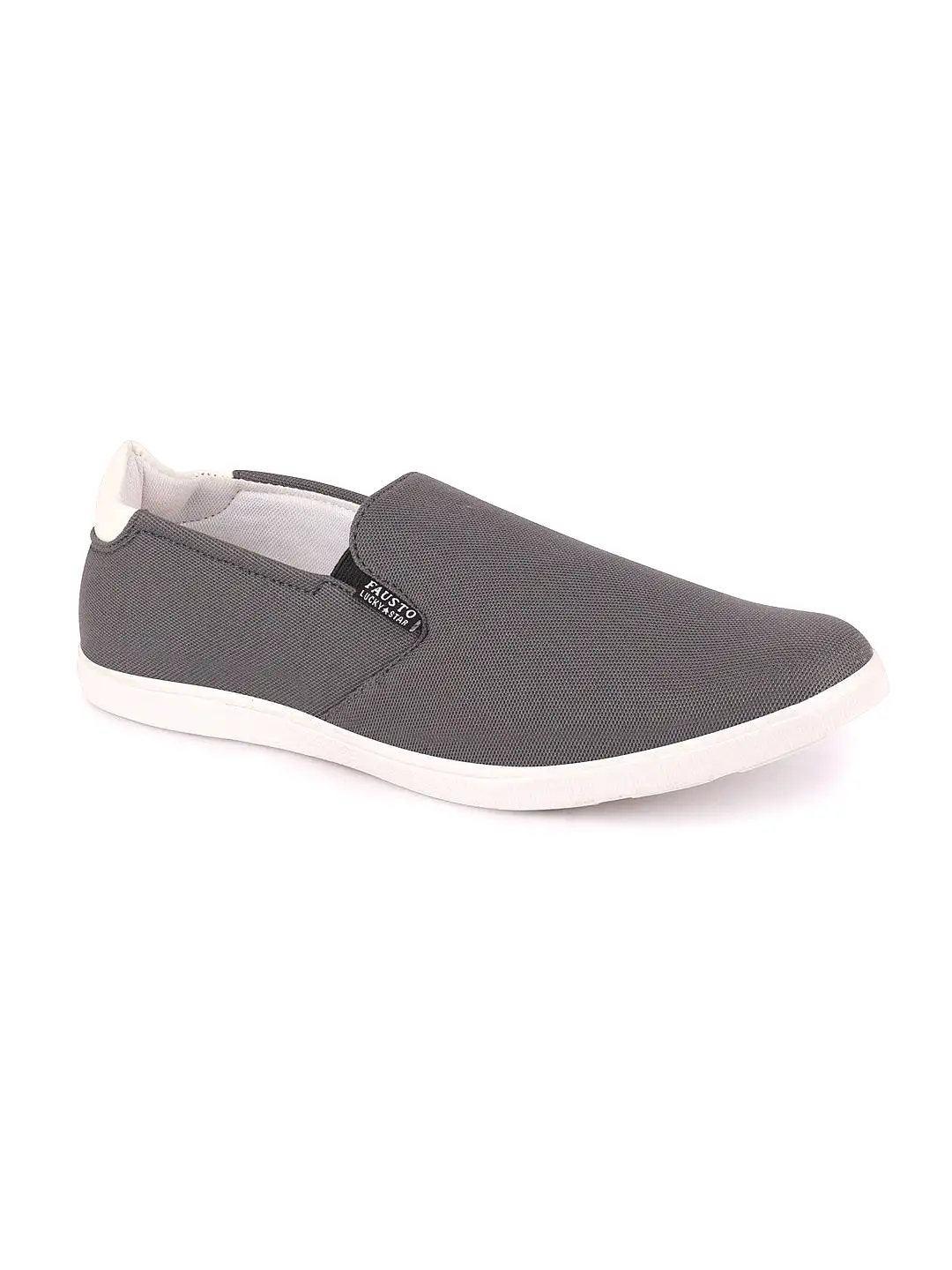 Men Grey Casual Canvas Slip-On Loafers