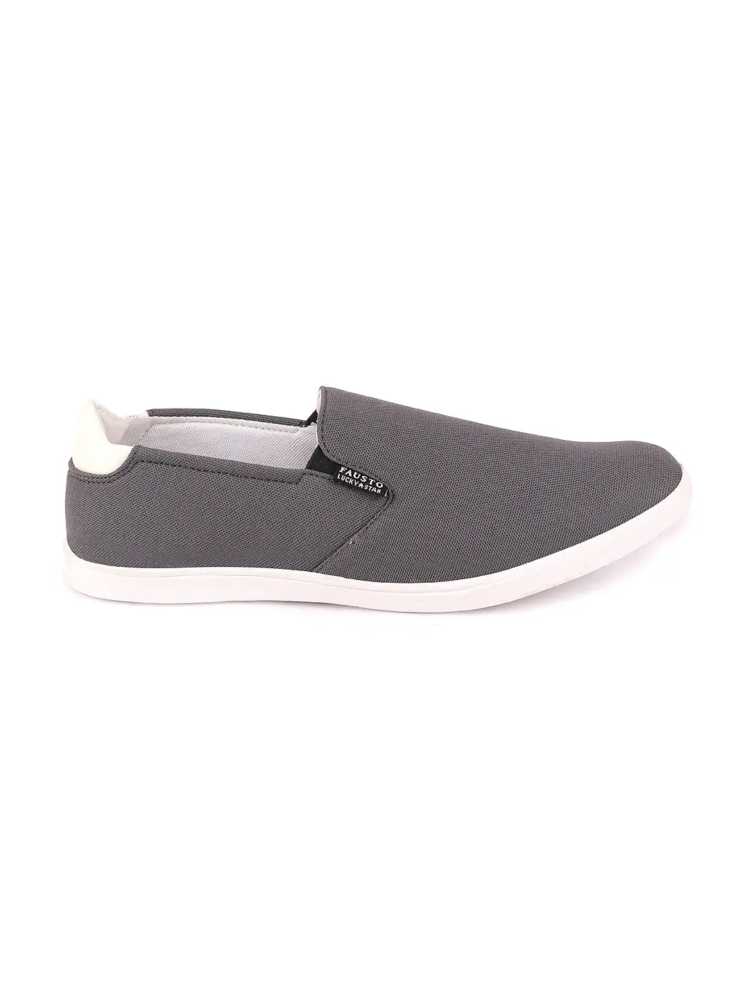 Men Grey Casual Canvas Slip-On Loafers