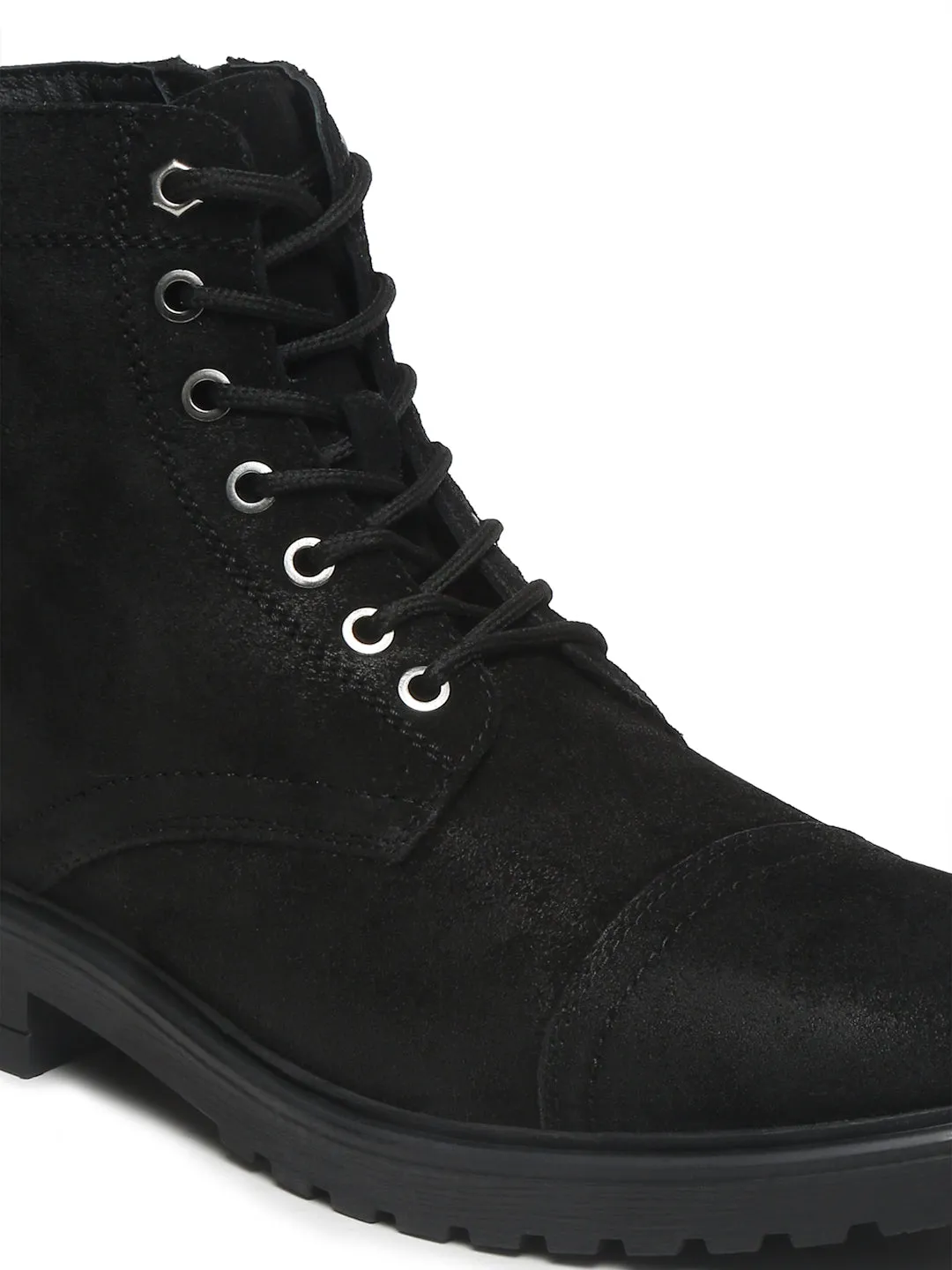 Mens Black Leather Lace-up Boots