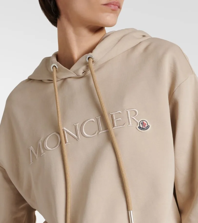 MONCLER  |Long Sleeves Plain Cotton Logo Hoodies & Sweatshirts