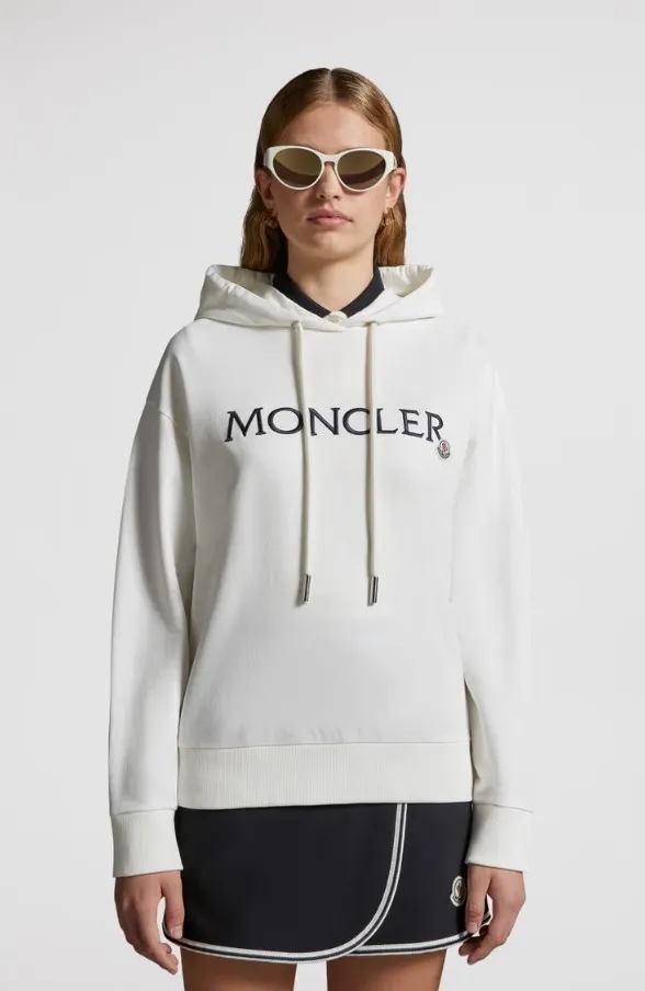 MONCLER  |Long Sleeves Plain Cotton Logo Hoodies & Sweatshirts