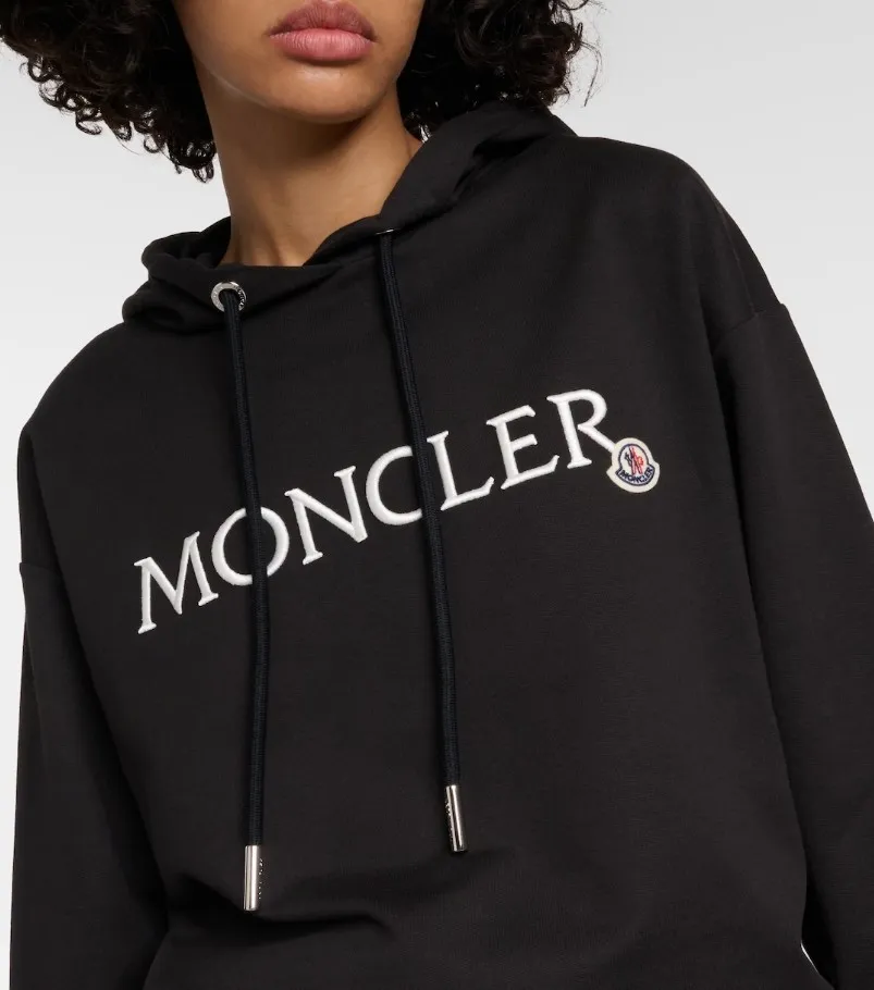 MONCLER  |Long Sleeves Plain Cotton Logo Hoodies & Sweatshirts