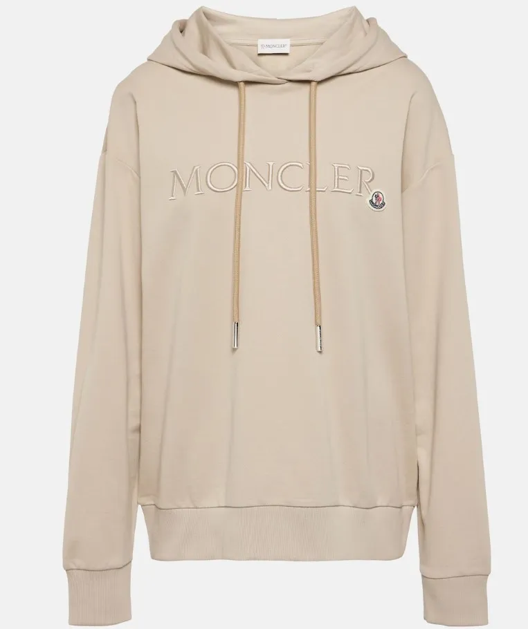 MONCLER  |Long Sleeves Plain Cotton Logo Hoodies & Sweatshirts