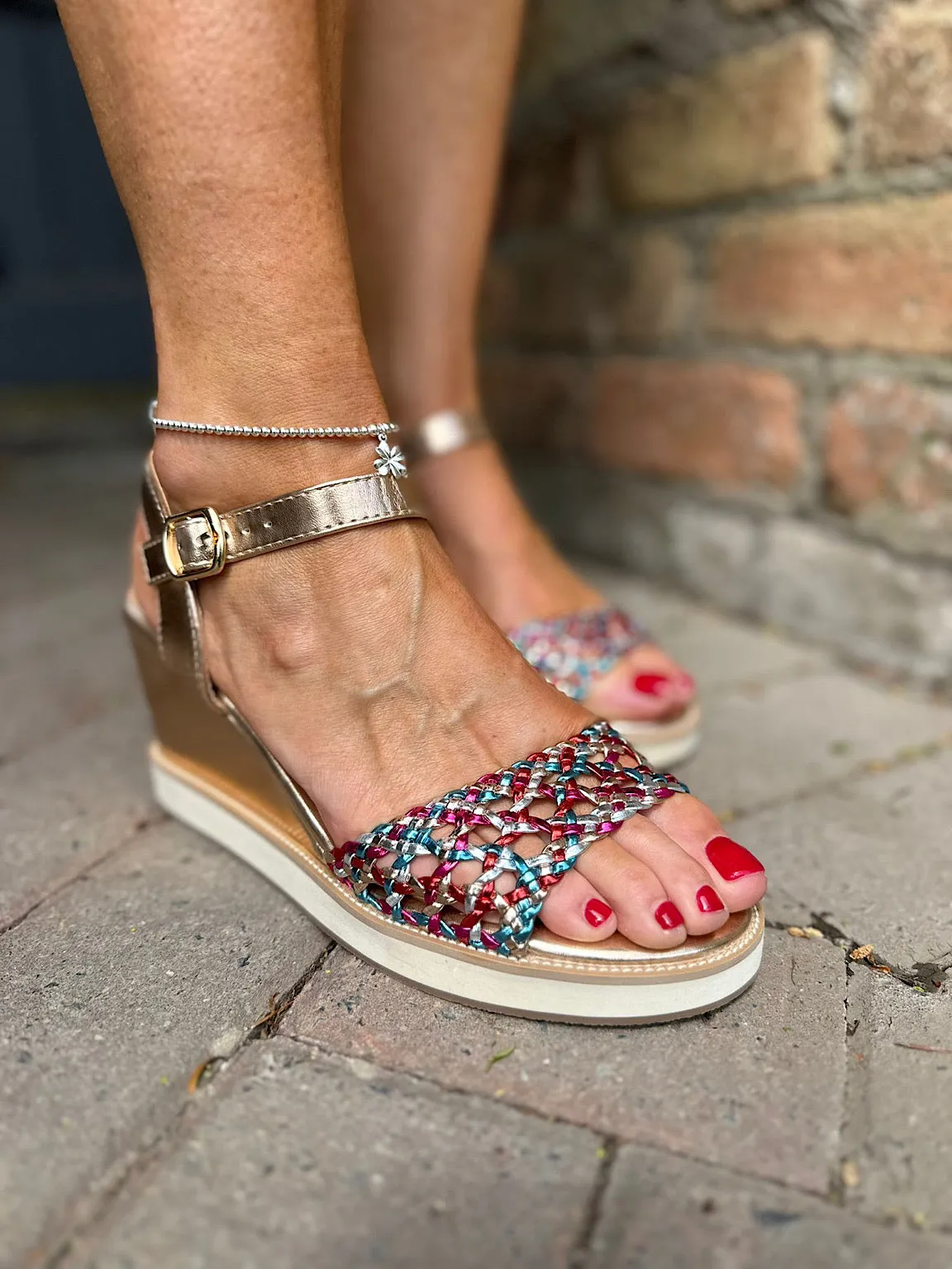 Multicolour Platform Wedge Sandals