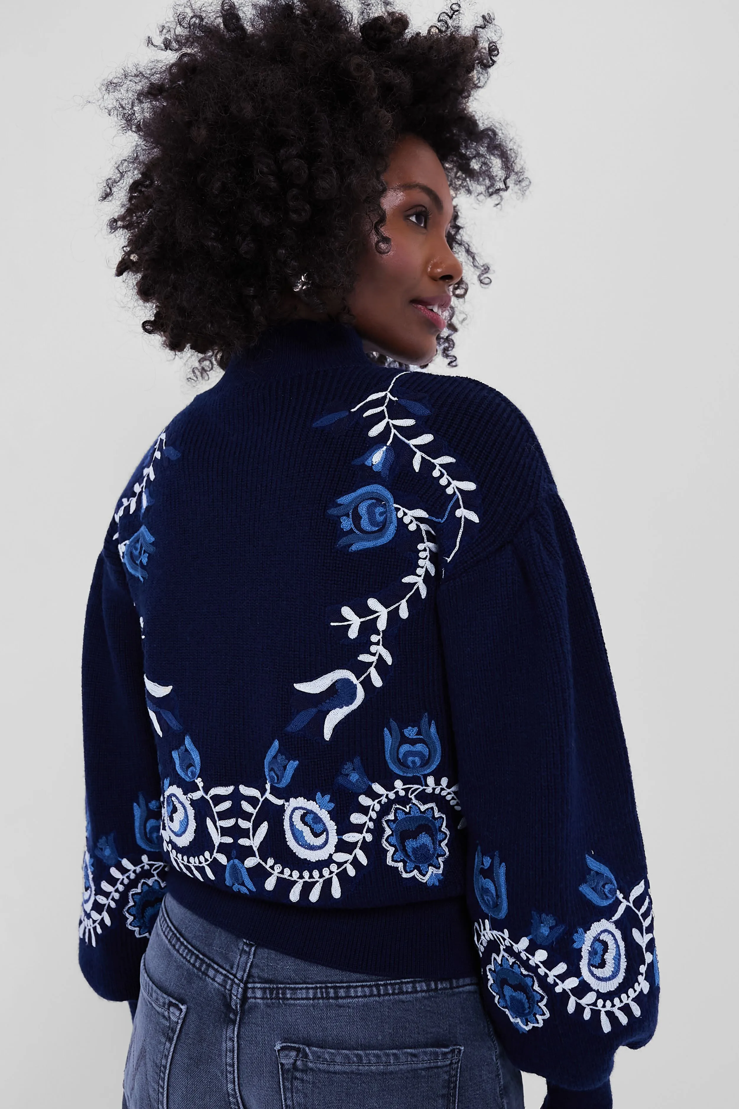 Navy Inga Embroidery Longsleeve High Neck Sweater