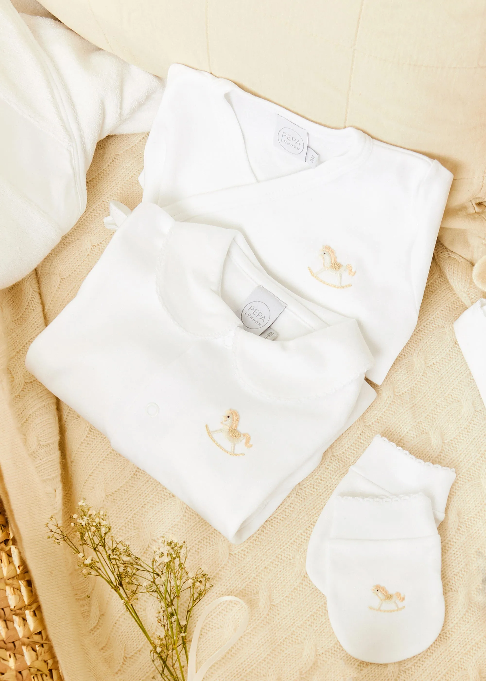 Newborn All-In-One With Rocking Horse Embroidery In Beige (1-6mths)