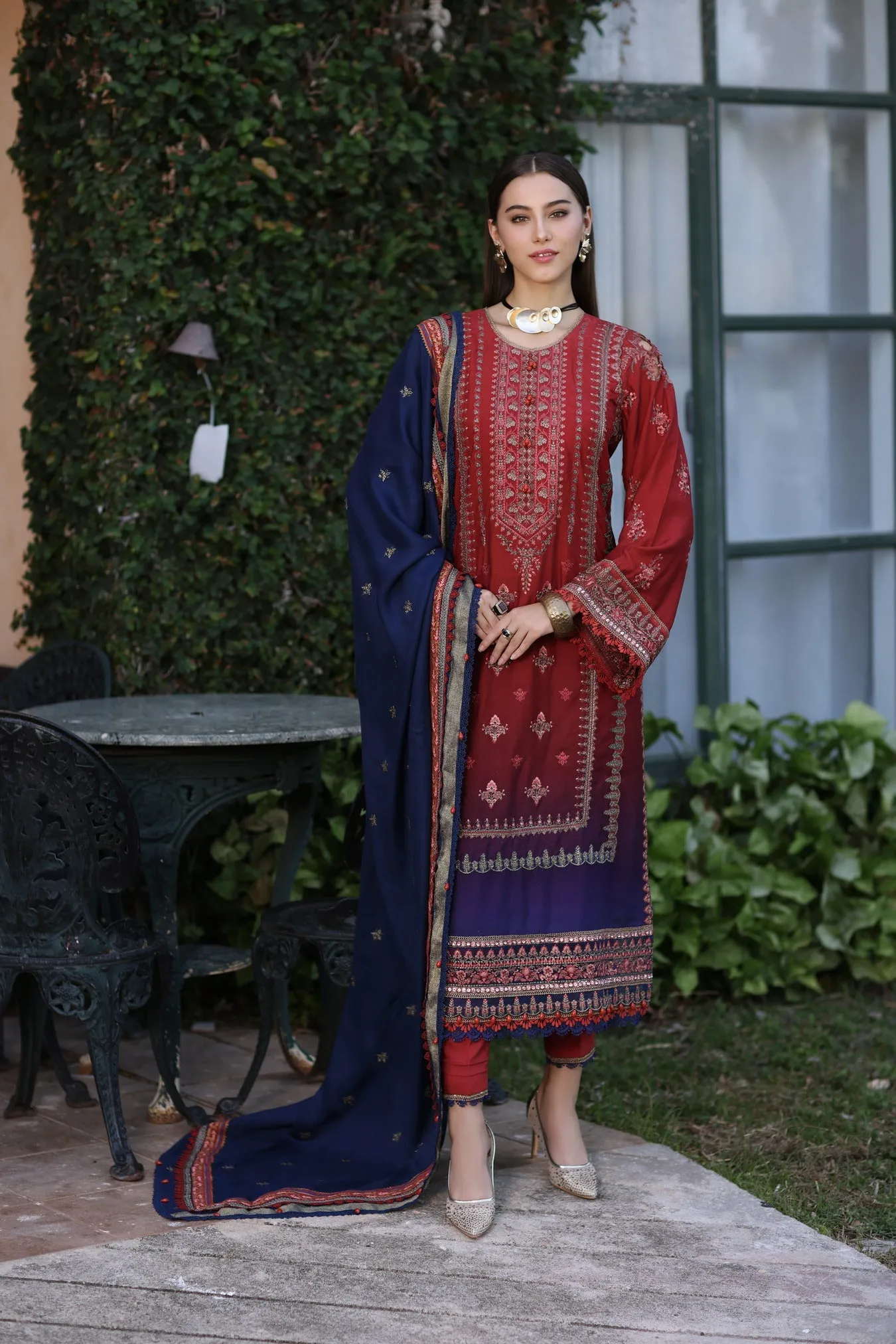 Noor by Saadia Asad Embroidered Linen Unstitched 3Pc Suit D-02