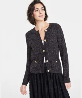 On 34th Women's Metallic Cable-Knit Sweater Jacket